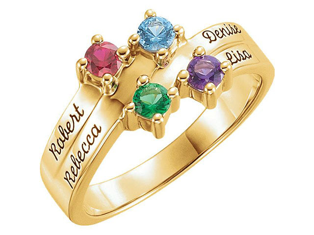 Engraved Ring With Four 3mm Natural Gems* - MothersFamilyRings.com