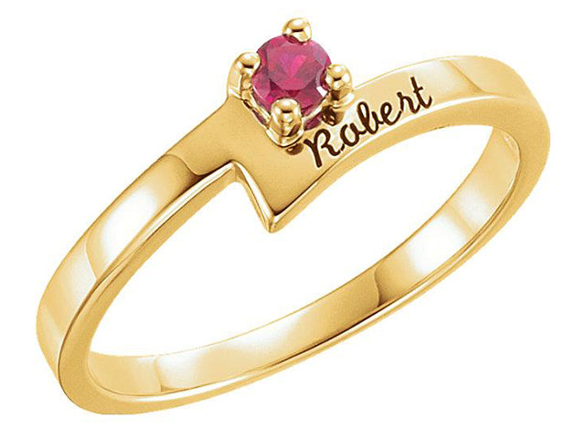Engraved Ring With One 3mm Natural Gem* - MothersFamilyRings.com