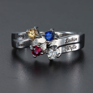 Engraved Ring With Four 3mm Natural Gems* - MothersFamilyRings.com