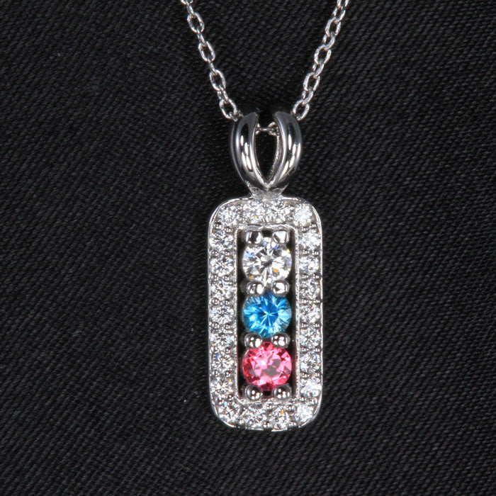 3 Birthstone Mothers Pendant with Diamonds Around by Christopher Michael* - MothersFamilyRings.com