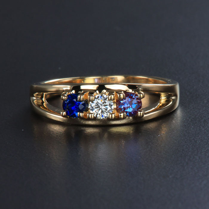 Three Birthstone Split Shank Mothers Ring* - MothersFamilyRings.com