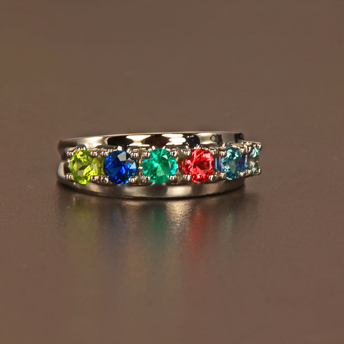 Six Birthstone Split Shank Mothers Ring* - MothersFamilyRings.com