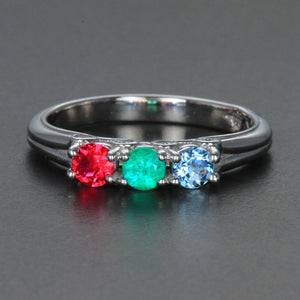 Larger 3.5 mm Three Birthstones Mothers Ring by Christopher Michael With Diamond Accent* - MothersFamilyRings.com
