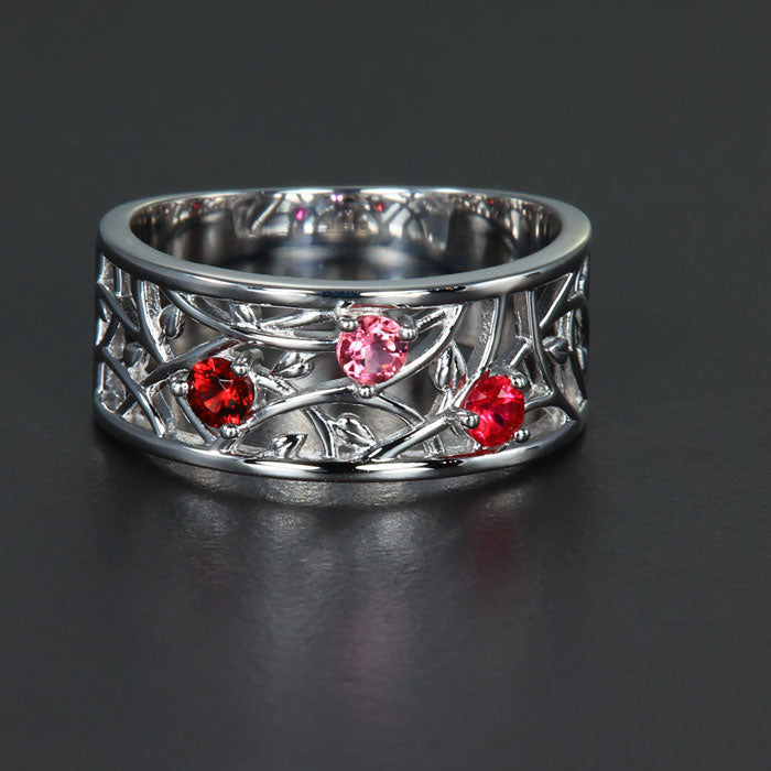 Wider 3 Stone Vine Pattern Mothers Ring