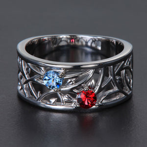 Wider 2 Stone Vine Pattern Mothers Ring