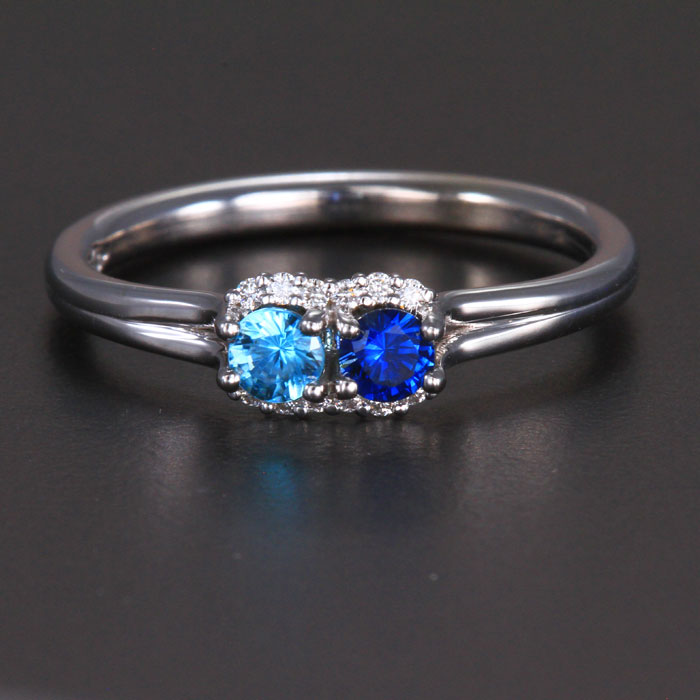 Mother's Ring With Fine Diamond and Two Natural Birthstones designed by Christopher Michael