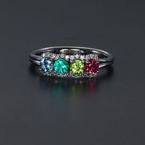 Mother's Ring With Fine Diamond and Four Natural Birthstones* designed by Christopher Michael - MothersFamilyRings.com