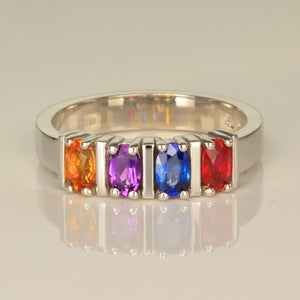 Four Stone Oval Mothers Ring with Bars* designed by Christopher Michael - MothersFamilyRings.com