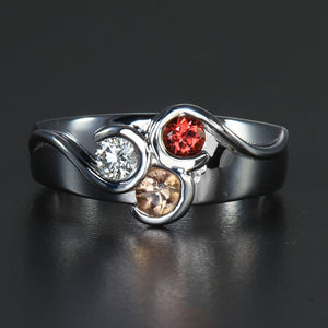 Larger Round Fine Natural Three Birthstone Mothers Ring* designed by Christopher Michael - MothersFamilyRings.com
