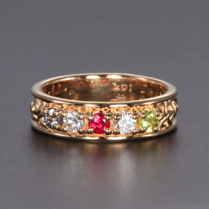Christopher Michael designed Celtic Style Mothers Ring With Five 3mm Natural Birthstones* - MothersFamilyRings.com