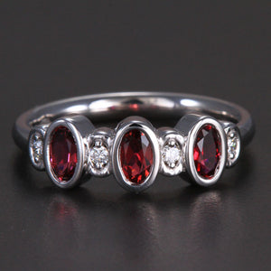 Bezeled 3 Stone Oval Mothers Ring With Diamond* Designed by Christopher Michael - MothersFamilyRings.com