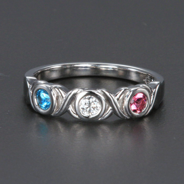 3 Stone Bezeled Hugs and Kisses Mothers Ring* Designed by Christopher Michael - MothersFamilyRings.com