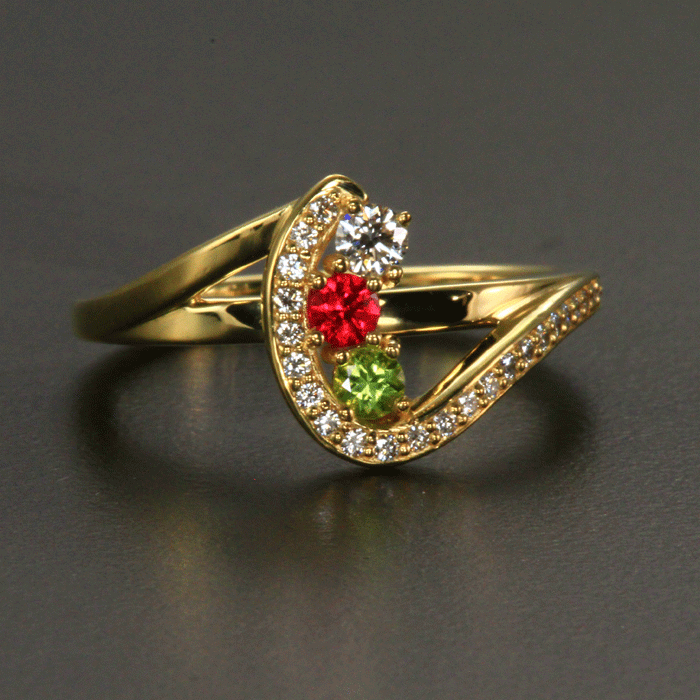 Three Birthstone Custom Mothers Ring With Fine Cut Diamonds* by Christopher Michael - MothersFamilyRings.com