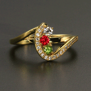 Three Birthstone Custom Mothers Ring With Fine Cut Diamonds* by Christopher Michael - MothersFamilyRings.com