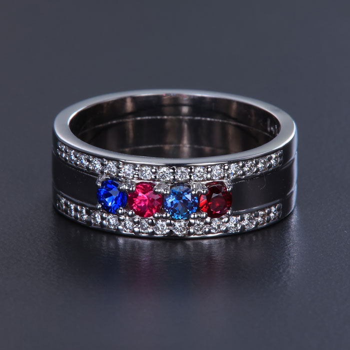 4 Birthstones Mothers Ring Flanked with Fine Diamond* Christopher Michael Design - MothersFamilyRings.com