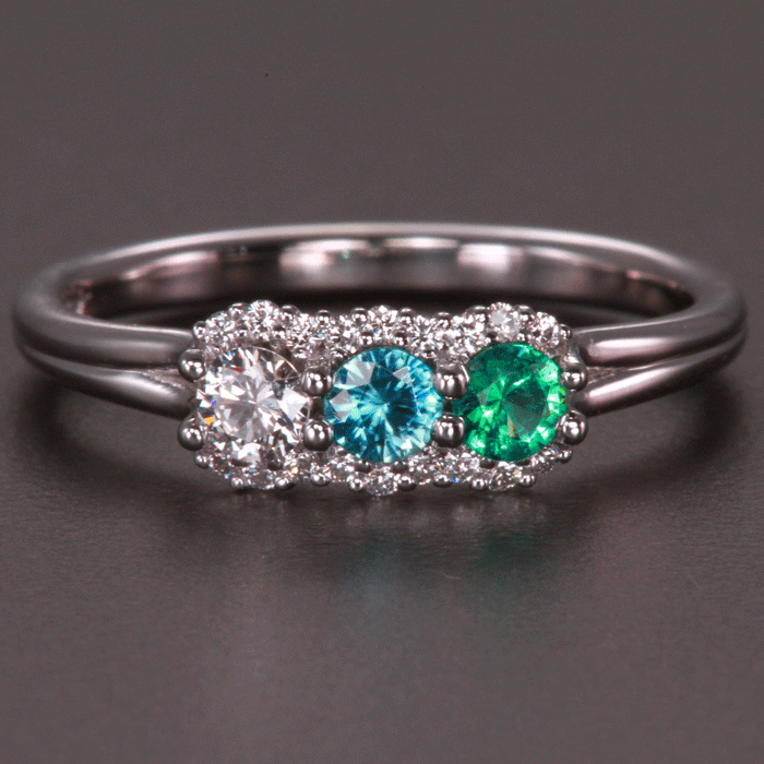 Mother's Ring With Fine Diamond and Three Natural Birthstones* designed by Christopher Michael - MothersFamilyRings.com