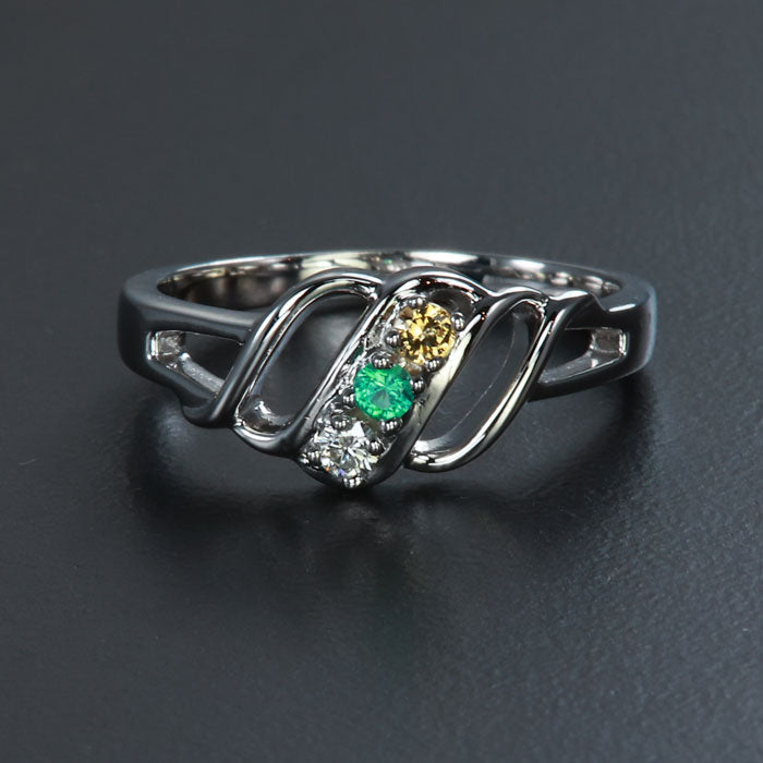 Wave Mothers Ring with Three Fine Natural Birthstones* - MothersFamilyRings.com