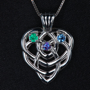Celtic Mothers Birthstone Pendant 3 Stone with larger 3mm birthstones