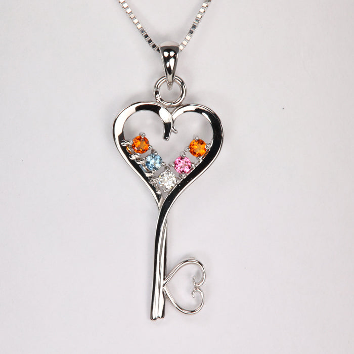 Five Birthstone Key To Hearts Mothers Pendant* Christopher Michael Design