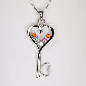 Five Birthstone Key To Hearts Mothers Pendant* Christopher Michael Design
