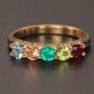 Larger 3.5 mm Five Birthstones Mothers Ring by Christopher Michael With Diamond Accent* - MothersFamilyRings.com