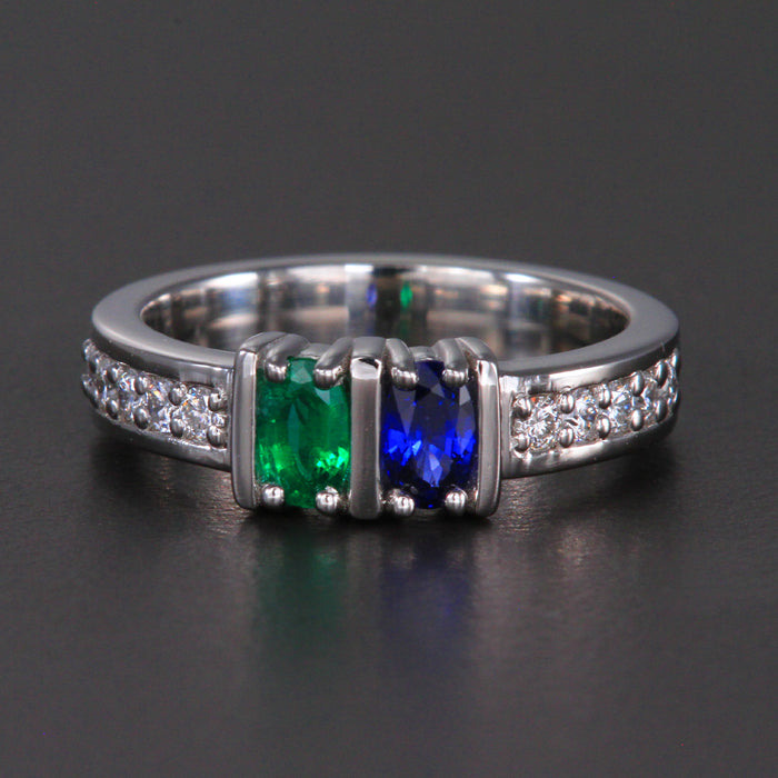 Exquisite Two Stone Oval Mothers Ring with Diamonds* Designed by Christopher Michael - MothersFamilyRings.com