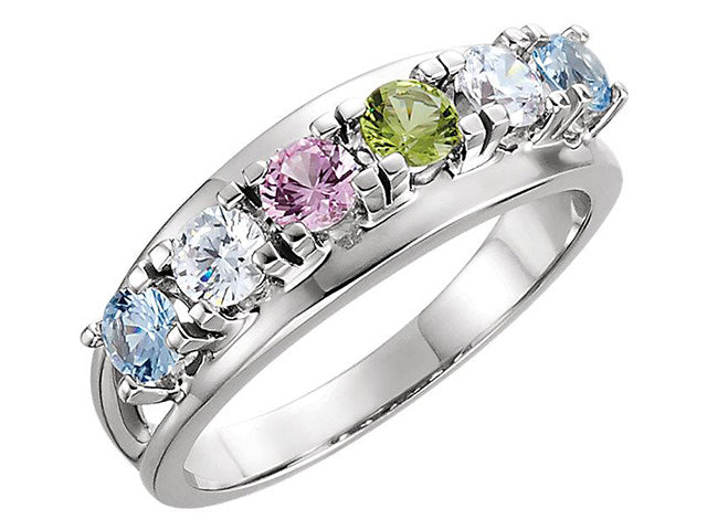 Six Birthstone Split Shank Mothers Ring* - MothersFamilyRings.com