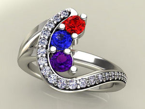 mothers family rings Three Birthstone Custom Mothers Ring With Fine Cut Diamonds by Christopher Michael