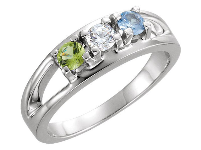 Three Birthstone Split Shank Mothers Ring* - MothersFamilyRings.com