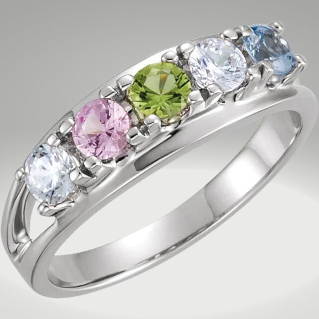 Five Birthstone Split Shank Mothers Ring* - MothersFamilyRings.com