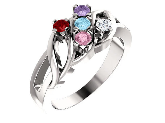 Wave Mothers Ring with Five Fine Natural Birthstones* - MothersFamilyRings.com