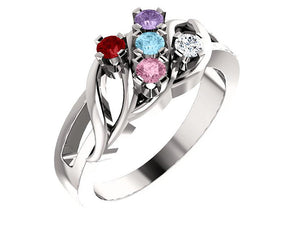 Wave Mothers Ring with Five Fine Natural Birthstones* - MothersFamilyRings.com