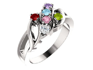 Wave Mothers Ring with Six Fine Natural Birthstones* - MothersFamilyRings.com