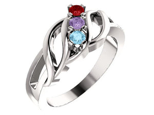 Wave Mothers Ring with Three Fine Natural Birthstones* - MothersFamilyRings.com