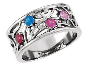 Wider 4 Stone Vine Pattern Mothers Ring- mothers family rings