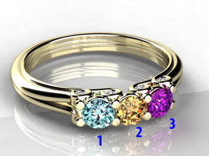 Larger 3.5 mm Three Birthstones Mothers Ring by Christopher Michael With Diamond Accent*
