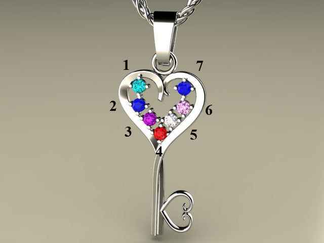 Seven Birthstone Key To Hearts Mothers Pendant* Christopher Michael Design