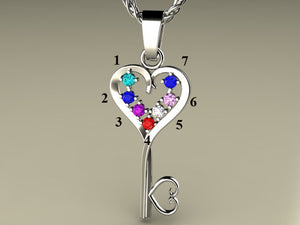 Seven Birthstone Key To Hearts Mothers Pendant* Christopher Michael Design