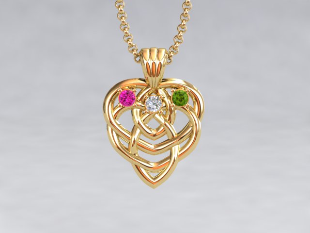 Celtic Mothers Birthstone Pendant 3 Stone with larger 3mm birthstones*