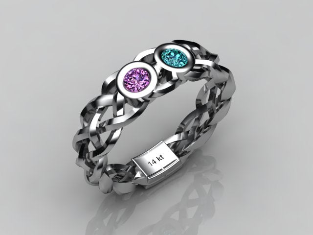 Custom Designed by Christopher Michael Mothers Ring With Two Bezeled 3mm Birthstones*