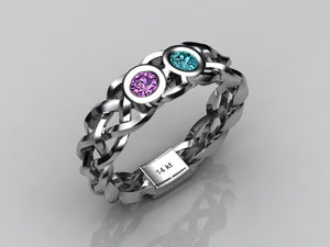 Custom Designed by Christopher Michael Mothers Ring With Two Bezeled 3mm Birthstones*