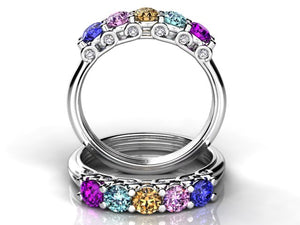 Larger 3.5 mm Five Birthstones Mothers Ring by Christopher Michael With Diamond Accent*