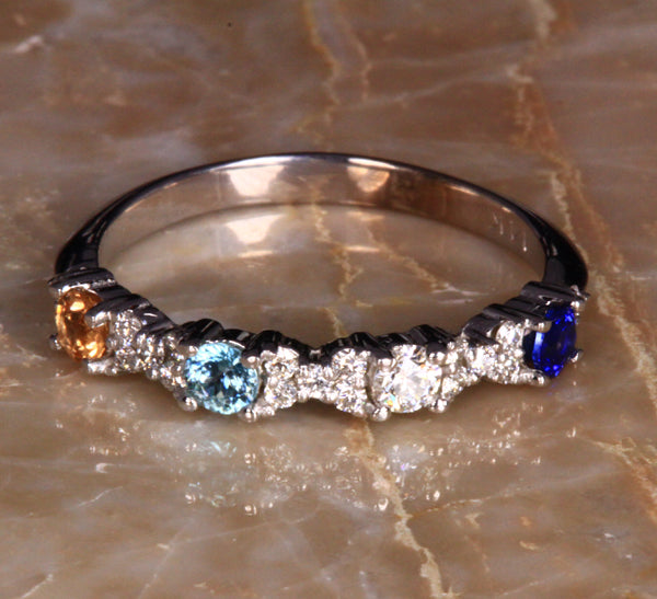 5 Birthstone Mothers Ring With .26 carats of Fine Diamonds by Christopher Michael* - MothersFamilyRings.com