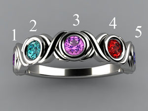 5 Stone Bezeled Hugs and Kisses Mothers Ring* Designed by Christopher Michael - MothersFamilyRings.com