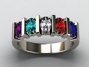 Exquisite Five Stone Oval Mothers Ring with Diamonds* Designed by Christopher Michael - MothersFamilyRings.com