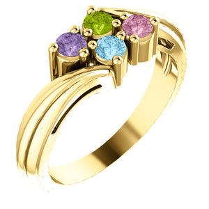 4 Birthstone Fluted Bypass Shank Mothers Ring* - MothersFamilyRings.com
