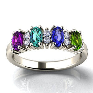 4 Stone Oval Birthstone Ring with Fine Diamonds Designed by Christopher Michael - MothersFamilyRings.com