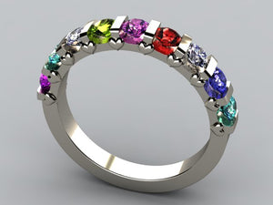 9 Stone Christopher Michael Design Mothers Ring 3mm With Heart Accent* - MothersFamilyRings.com