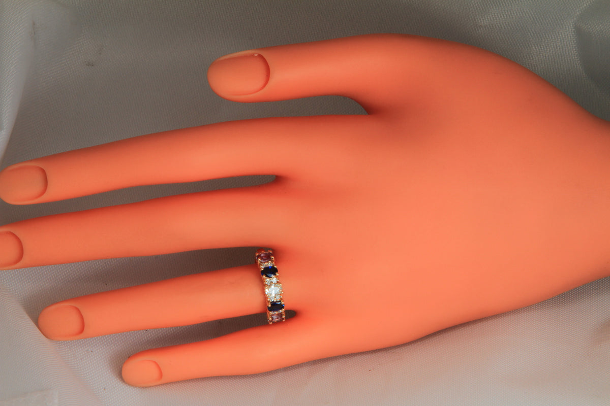 5 Stone Oval Birthstone Ring with Fine Diamonds Designed by Christopher Michael - MothersFamilyRings.com