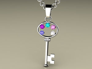 Key To My Heart Mother's Pendant with Five Birthstones*